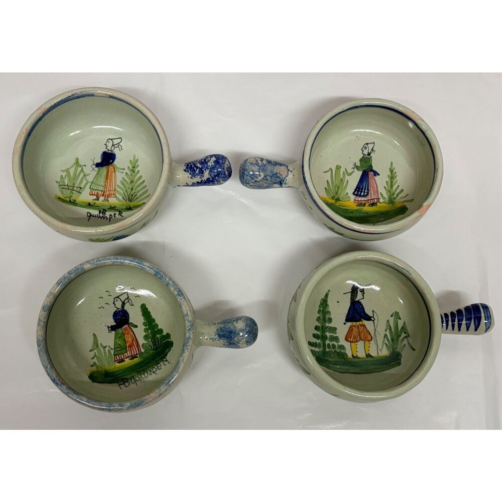 Henriot Quimper Petite Single Handle Sauce Dishes Lot of 4